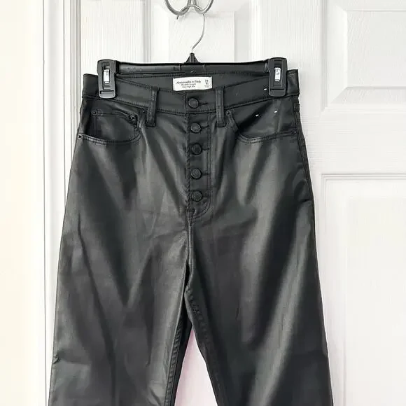 Abercrombie & Fitch Black Coated The Ankle Straight Ultra High Rise Jeans 28/6R - Picture 3 of 13